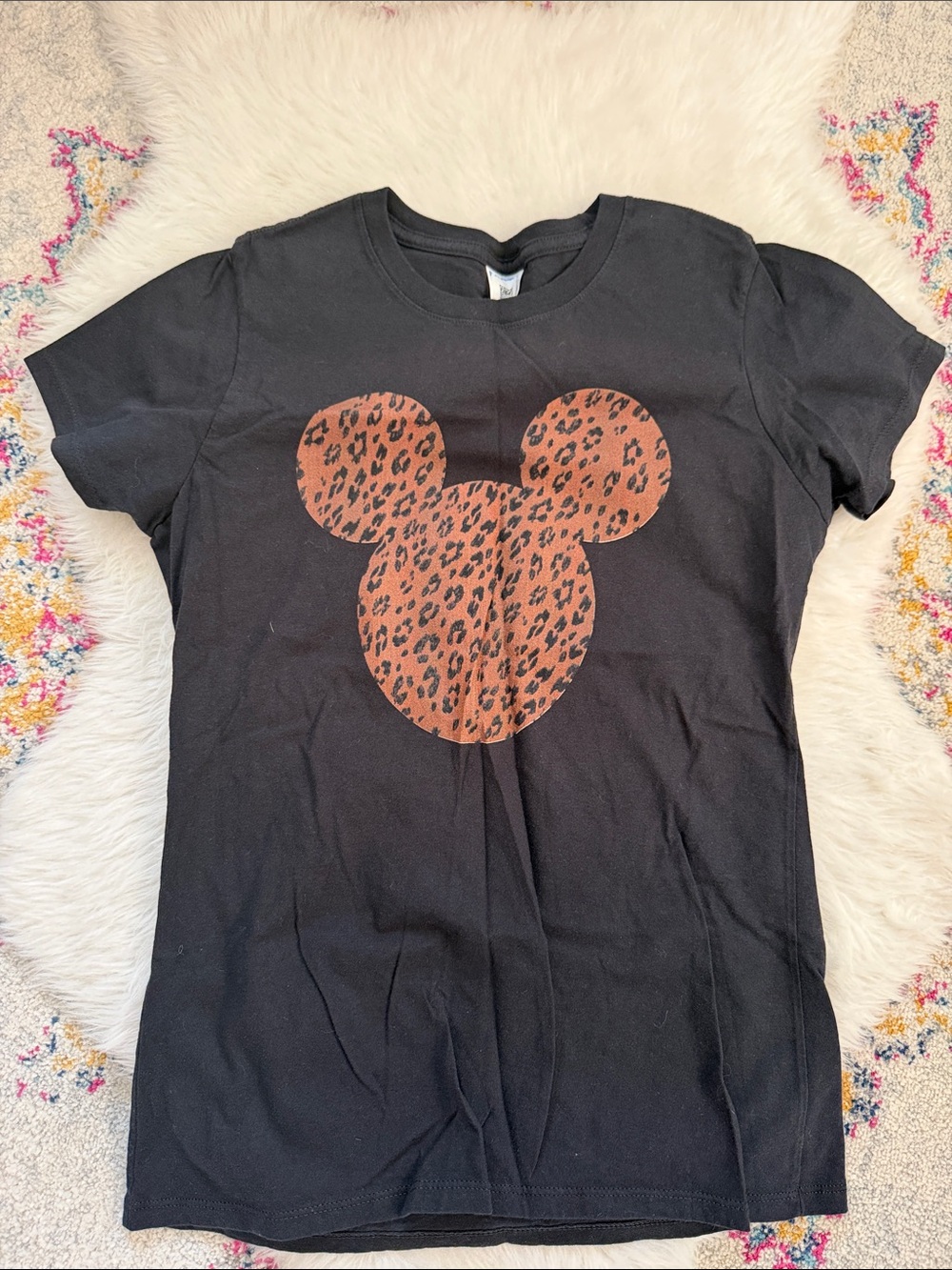 Disney Black Tee with Leopard-Print Mickey Silhouette